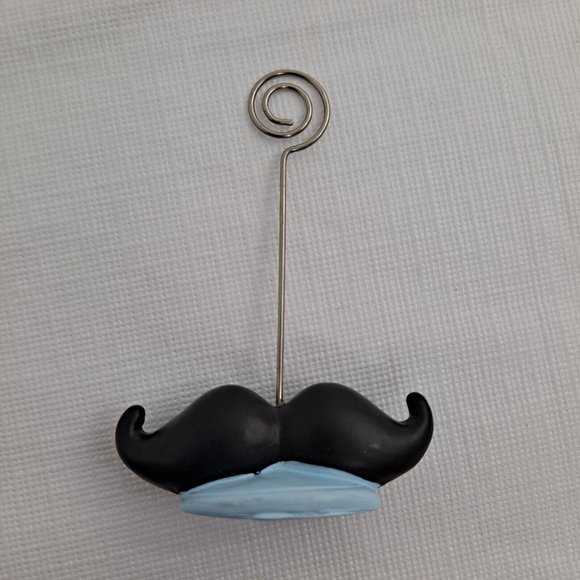 Mustache Photo Holder Mini Table Decor Black Blue Silver set of 2 - Picture 2 of 9